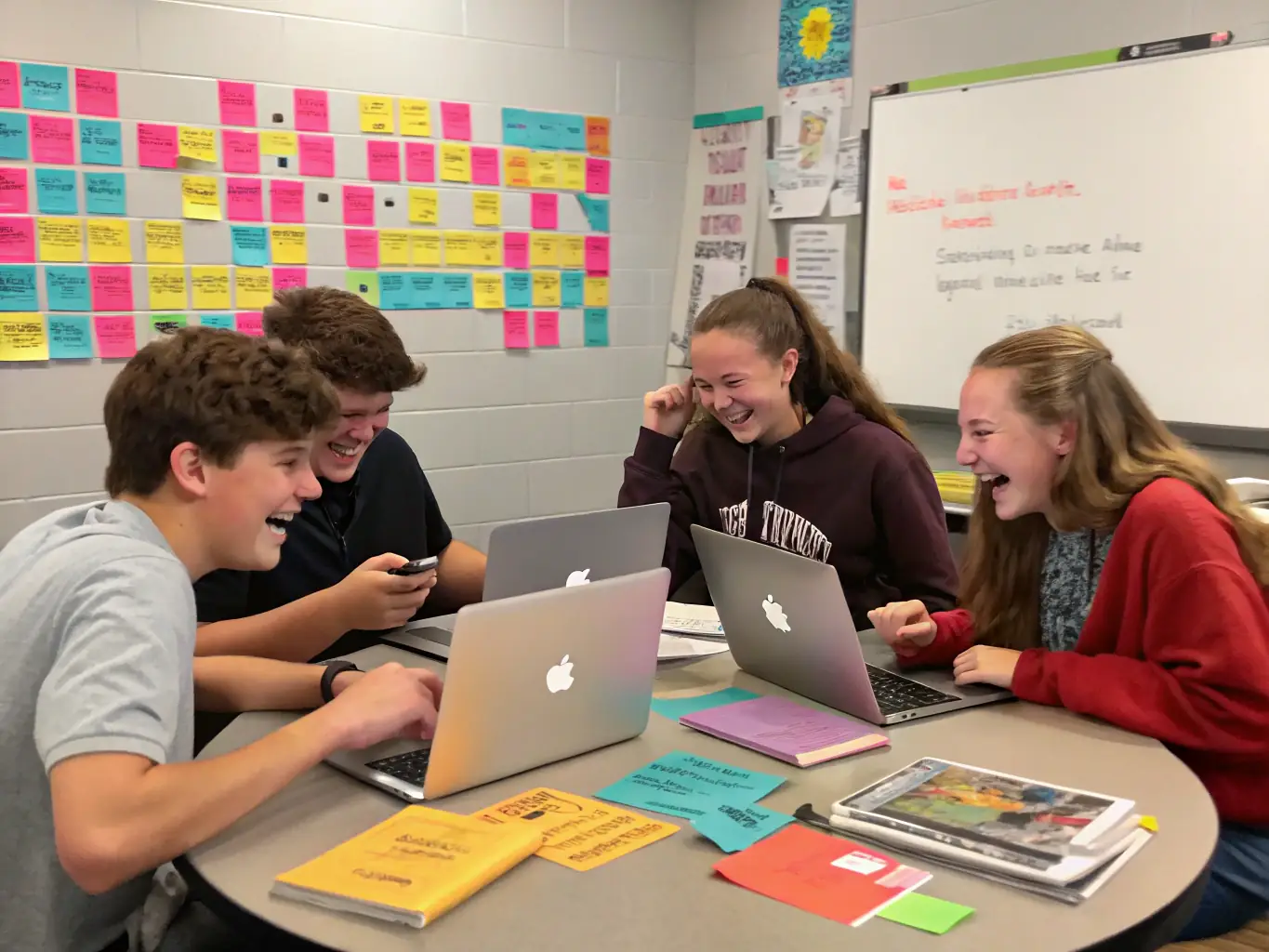 A diverse group of students collaborating on a coding project, showcasing the collaborative and hands-on learning approach of armoirekit's courses.